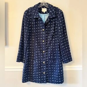 Sail To Sable Navy Blue Patterned Women's Coat - Size Large